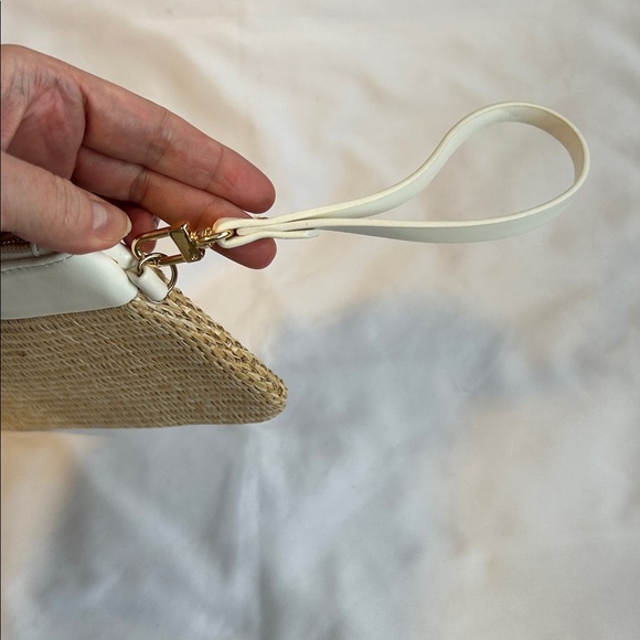 Tom Ford Beauty Raffia & White Leather Wristlet Pouch Clutch NEW